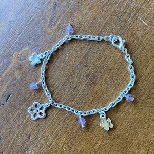 Vintage Y2K Girls Purple Silver Flower Charm Bracelet